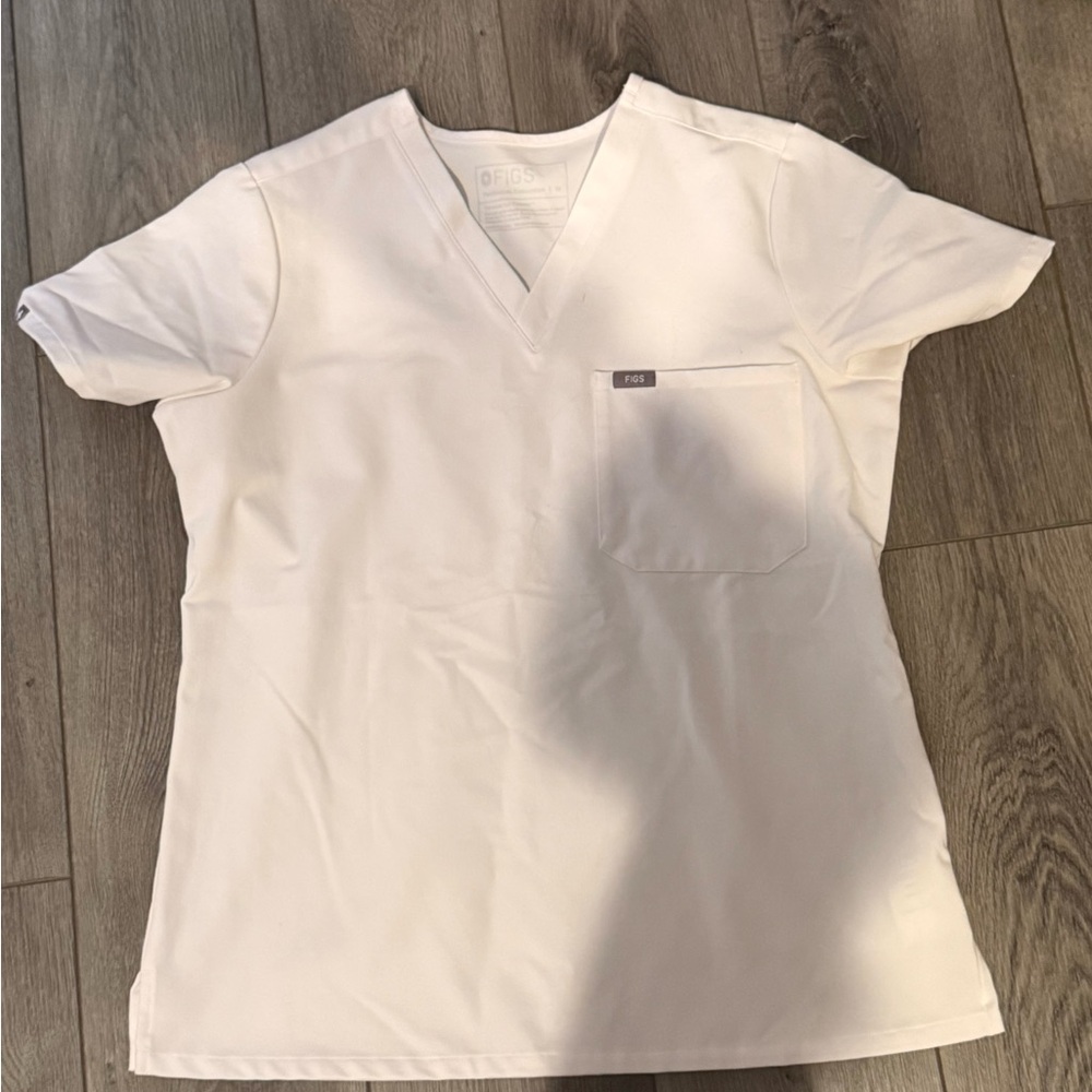 Figs Classic White V-Neck Scrub Top